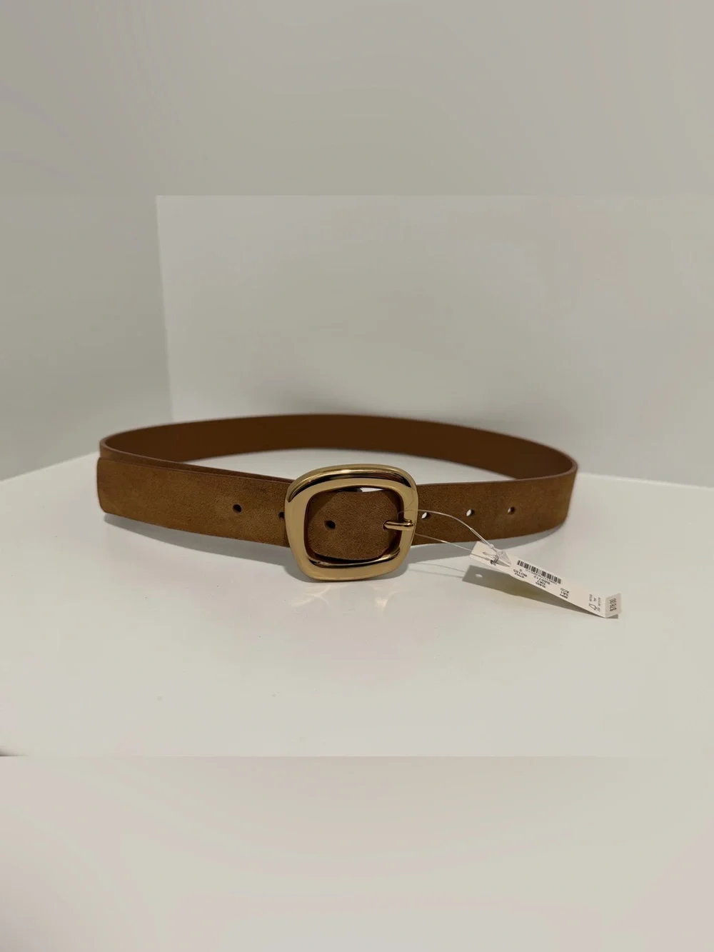 Madewell Sculptural Buckle Belt Leather Suede Aged Cognac Gold Size Small NU165